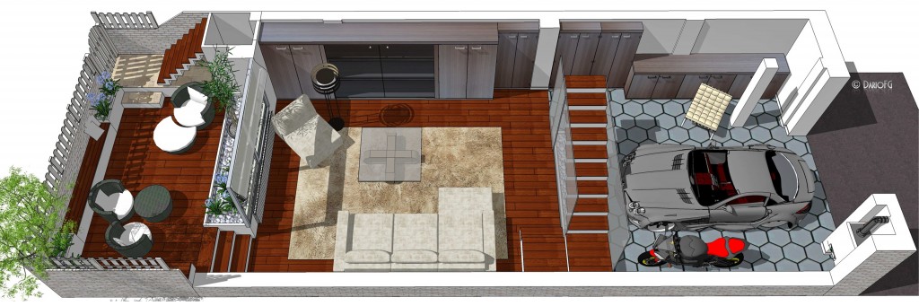 Simulación 3D. Planta Semisótano.