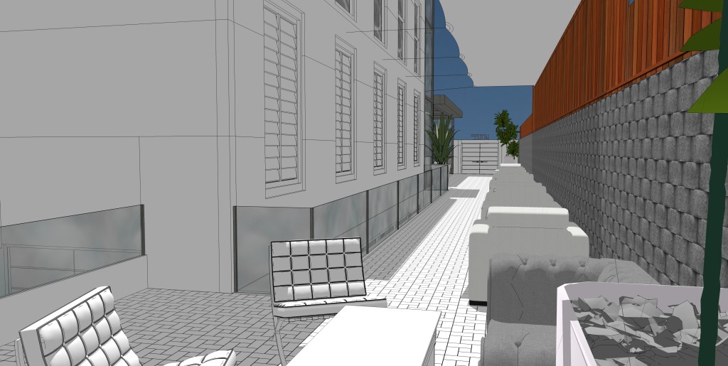 Simulación Estado Reformado: Corredor lateral entoldado.