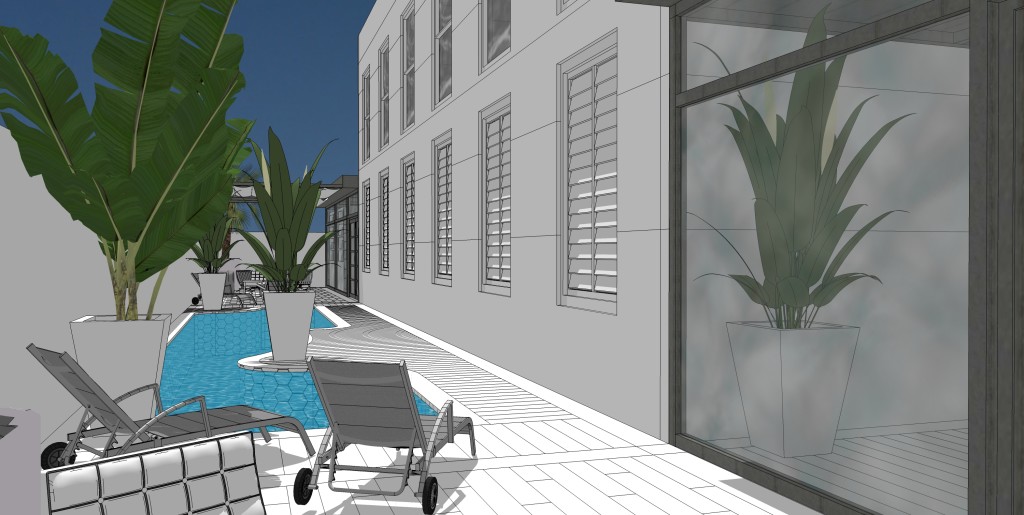 Simulación Estado Reformado: Corredor lateral piscina.