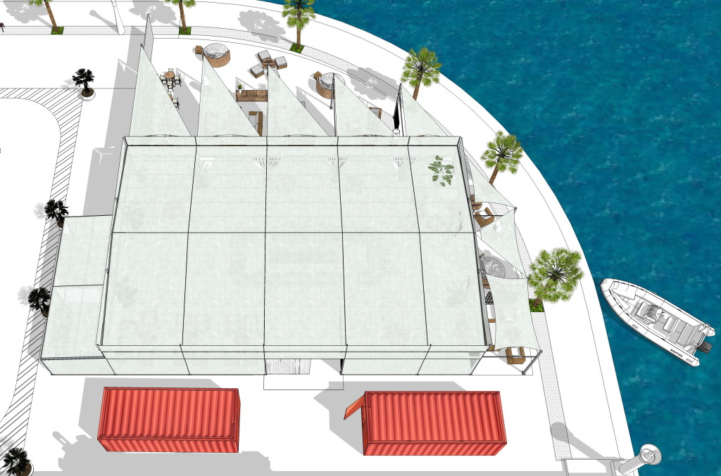 Simulación 3D: vista aérea del edificio reformado.