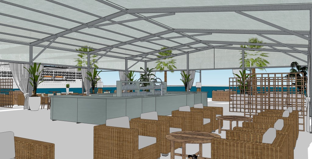 Simulación 3D: Music & Coffee Lounge Bar del edificio reformado.